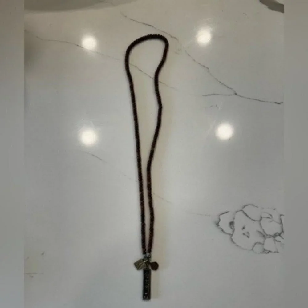 Wood Beaded Necklaces for Women with Gold Pendant - Gold Necklace for Women - Picture 4 of 7